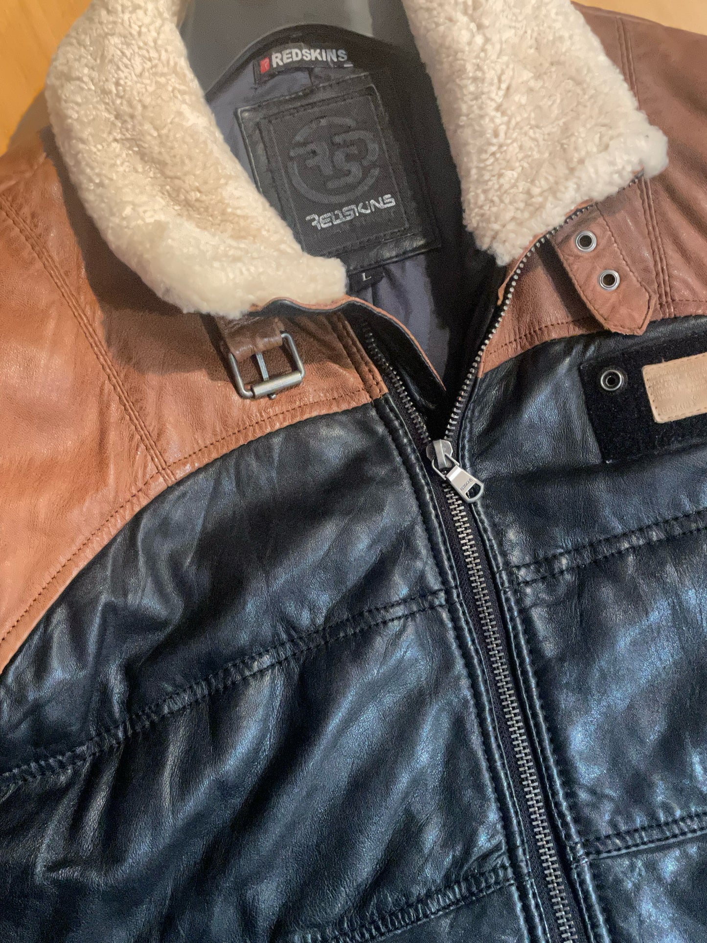 REDSKINS PUFFER LEATHER GOOSE JACKET  SZ: L