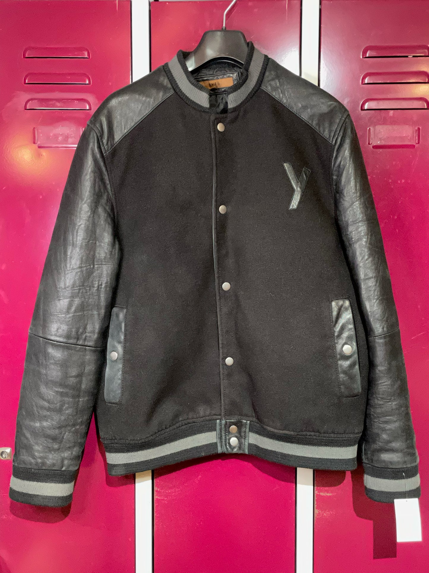 YVES LEATHER & WOOL COLLEGE VARSITY JACKET SZ: L