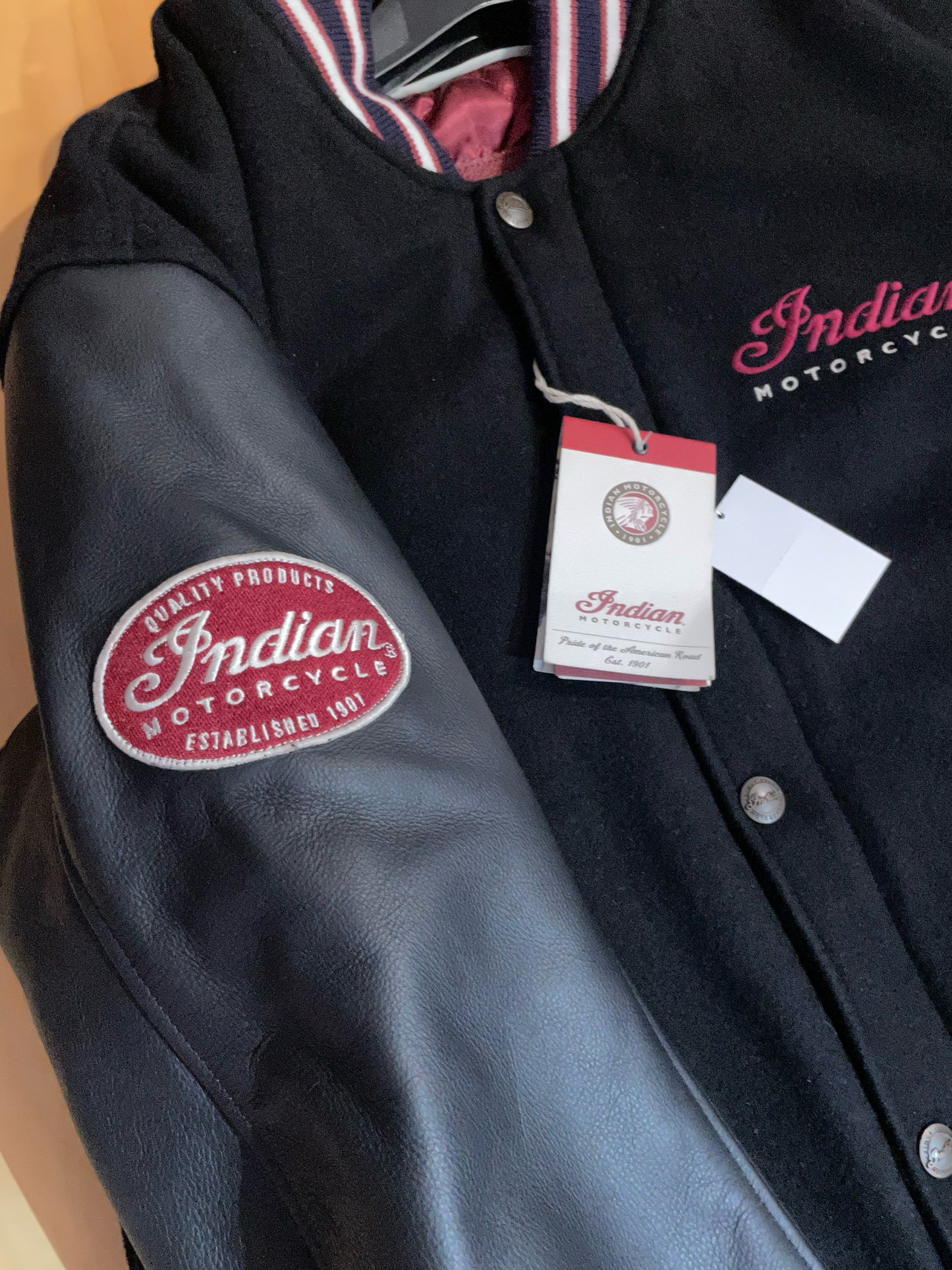 "DS" INDIAN MOTORCYCLE WOOL & LEATHER VARSITY JACKET SZ: M