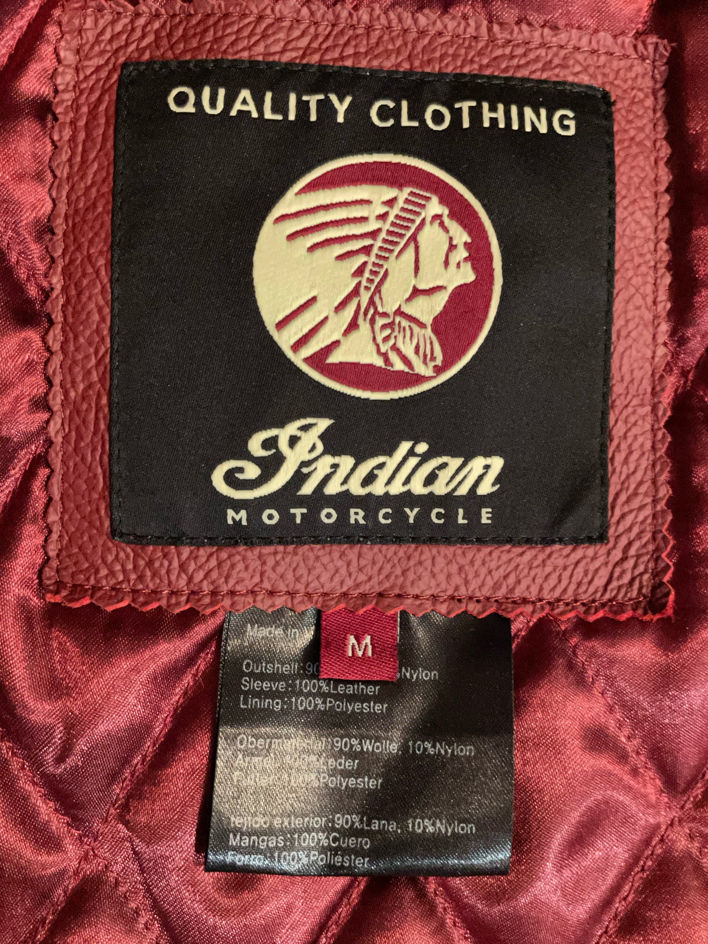 "DS" INDIAN MOTORCYCLE WOOL & LEATHER VARSITY JACKET SZ: M