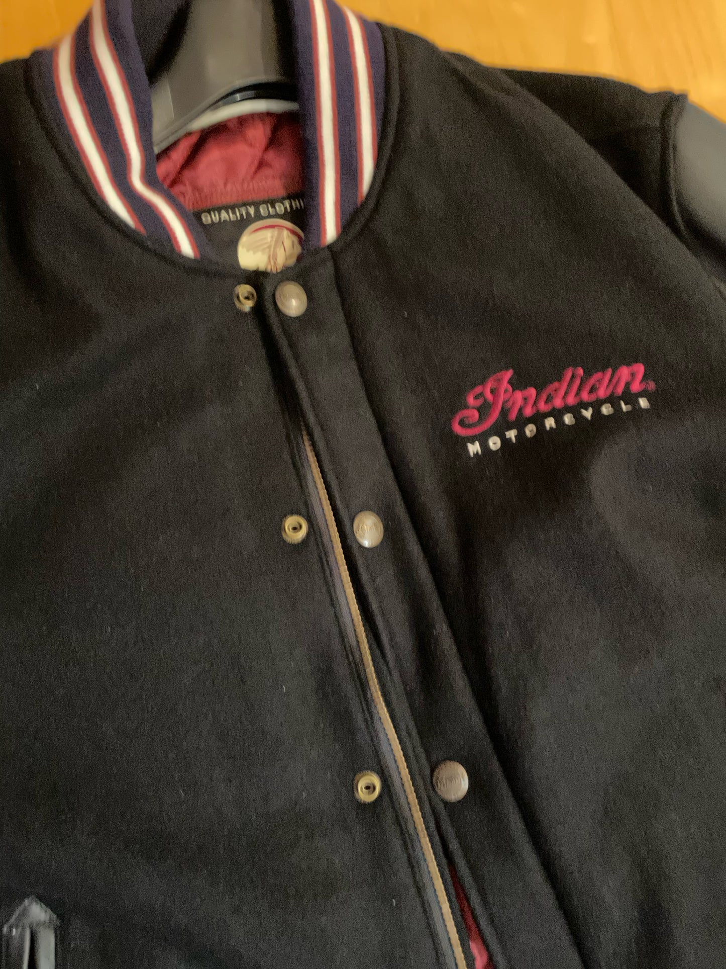 "DS" INDIAN MOTORCYCLE WOOL & LEATHER VARSITY JACKET SZ: M