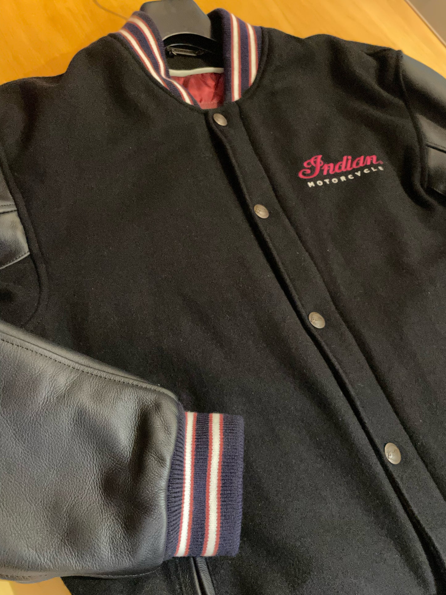 "DS" INDIAN MOTORCYCLE WOOL & LEATHER VARSITY JACKET SZ: M