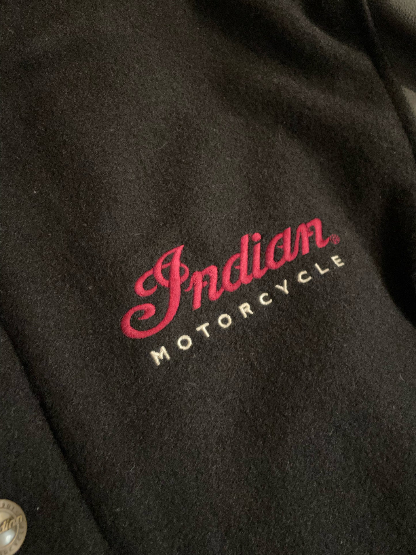 "DS" INDIAN MOTORCYCLE WOOL & LEATHER VARSITY JACKET SZ: M