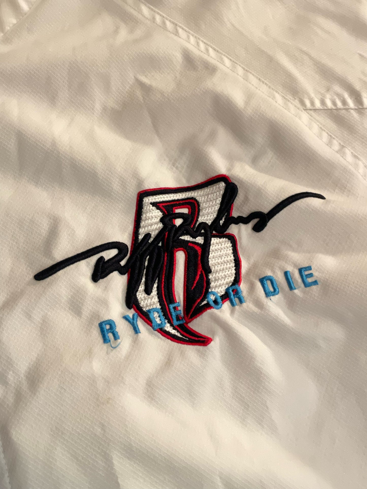 VINTAGE 90s RUFF RYDERS "RYDE OR DIE" RAIN JACKET  SZ: XL