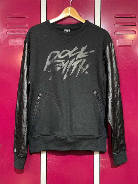 ROCKSMITH TOKYO FAUX LEATHER SLEEVES CREWNECK SWEATSHIRT  SZ: M