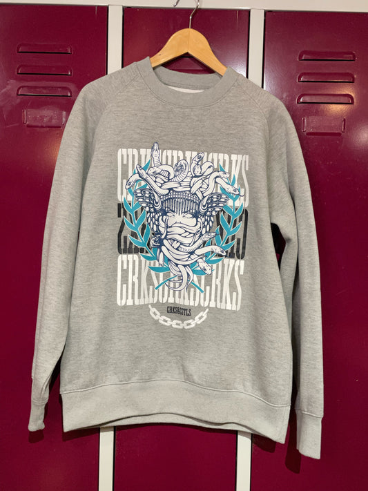 CROOKS & CASTLES MEDUSA CLASSIC GREY CREWNECK SWEATSHIRT  SZ: L