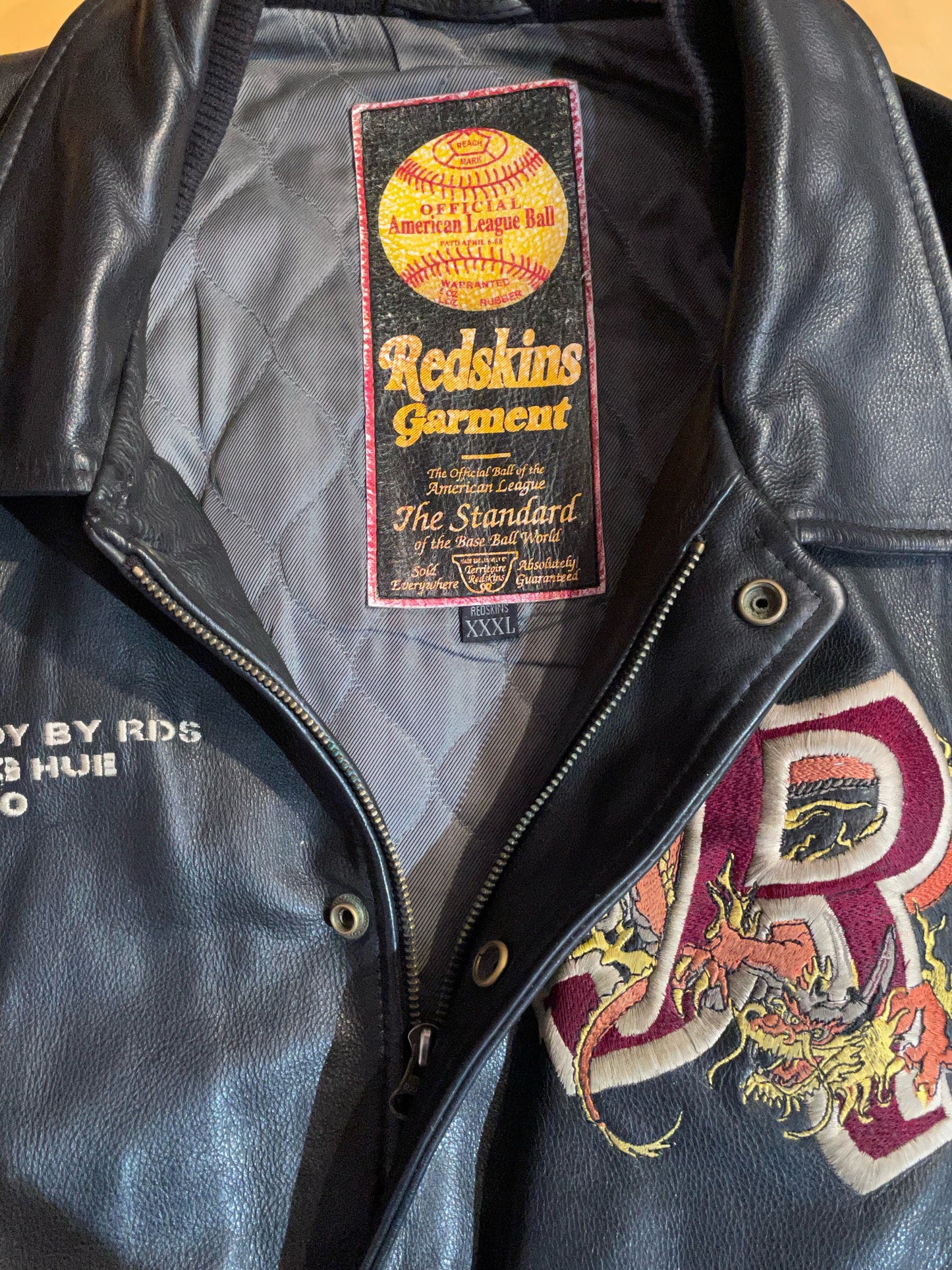 REDSKINS DRAGON TEDDY CLASSIC LEATHER VARSITY JACKET SZ: XXXL