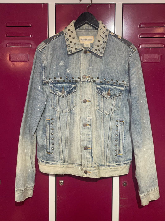 RALPH LAUREN STUDDED & AMERICAN FLAG BACK DENIM JACKET SZ: M