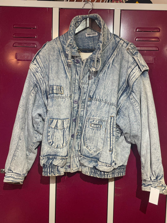 WALLEES CASUALS WEARS VINTAGE REMOVABLE SLEEVES DENIM JACKET SZ: L