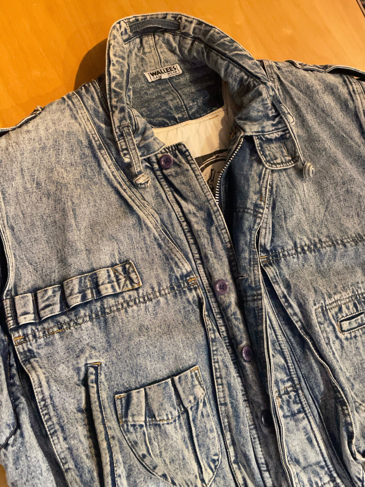 WALLEES CASUALS WEARS VINTAGE REMOVABLE SLEEVES DENIM JACKET SZ: L