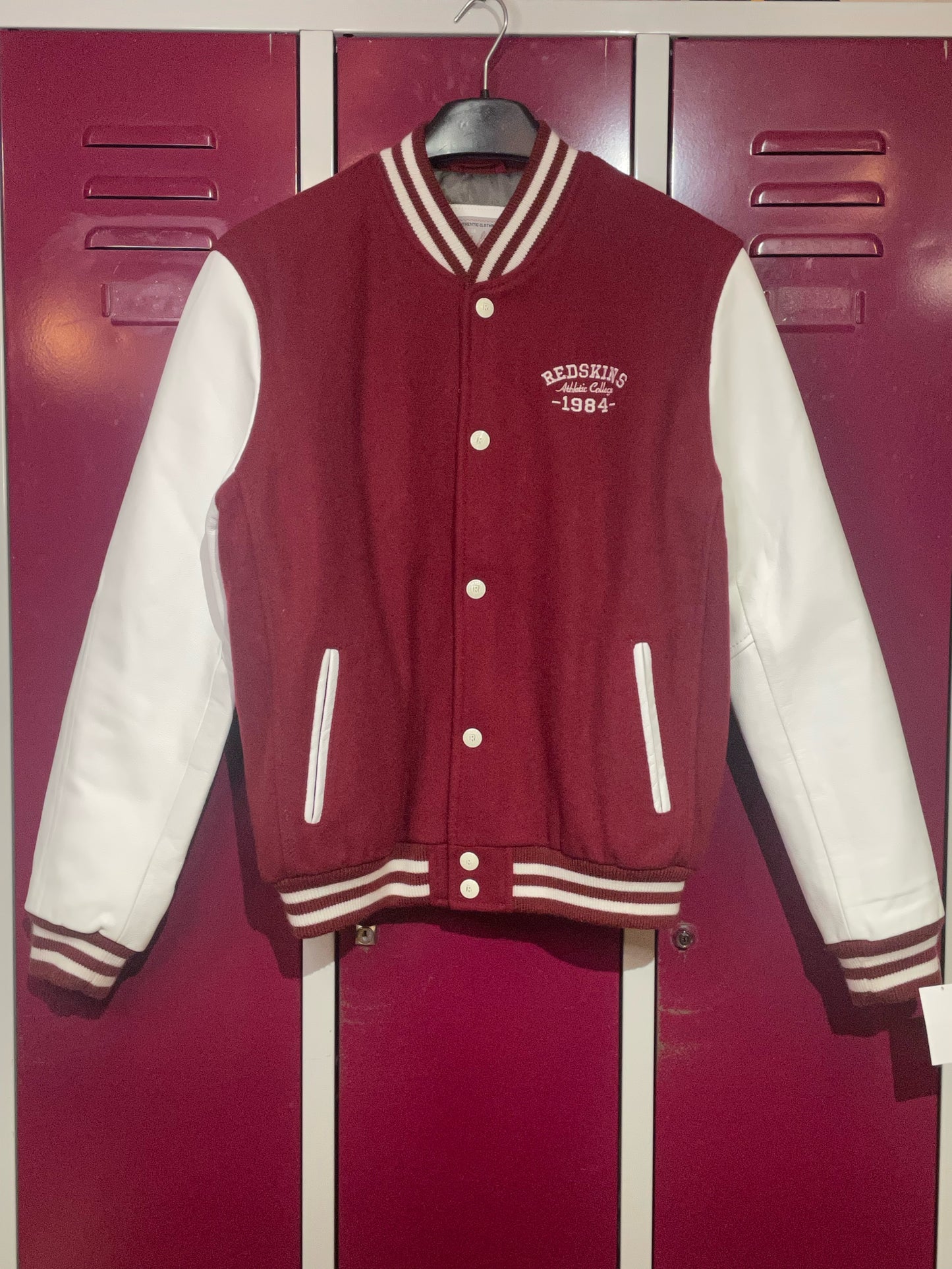 REDSKINS WOOL & LEATHER SLEEVES VARSITY JACKET SZ: L