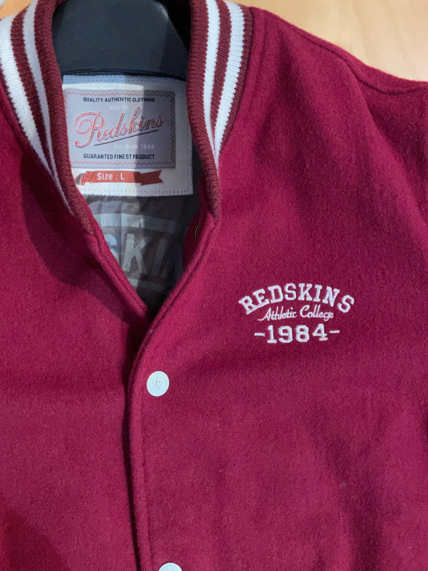 REDSKINS WOOL & LEATHER SLEEVES VARSITY JACKET SZ: L