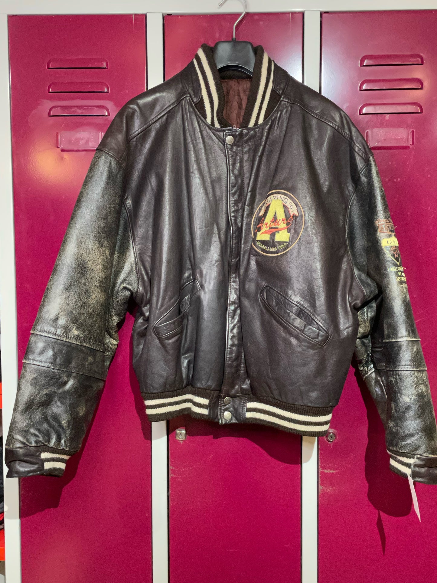 ARTURO VINTAGE LEATHER VARSITY JACKET SZ: M