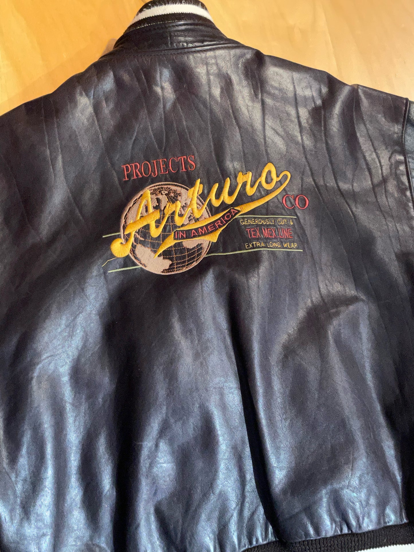 ARTURO VINTAGE LEATHER VARSITY JACKET SZ: M