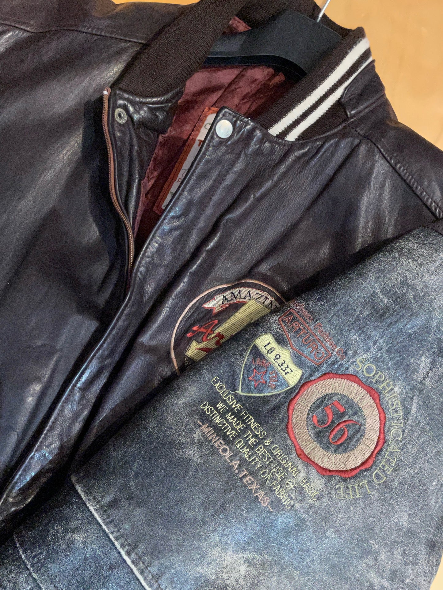 ARTURO VINTAGE LEATHER VARSITY JACKET SZ: M