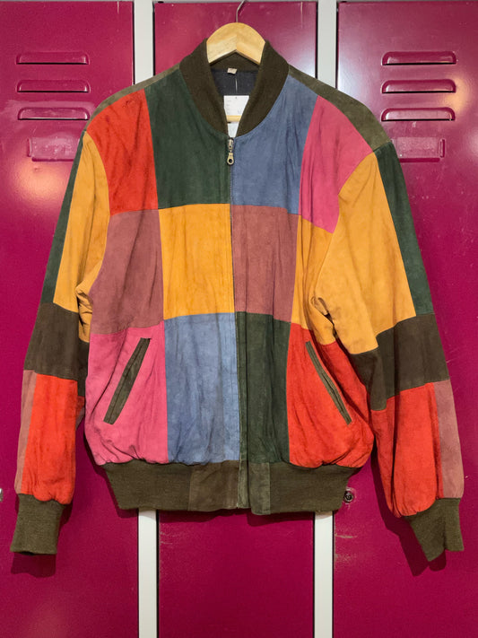 VINTAGE MULTICOLOR PATCH SUEDE JACKET SZ: M