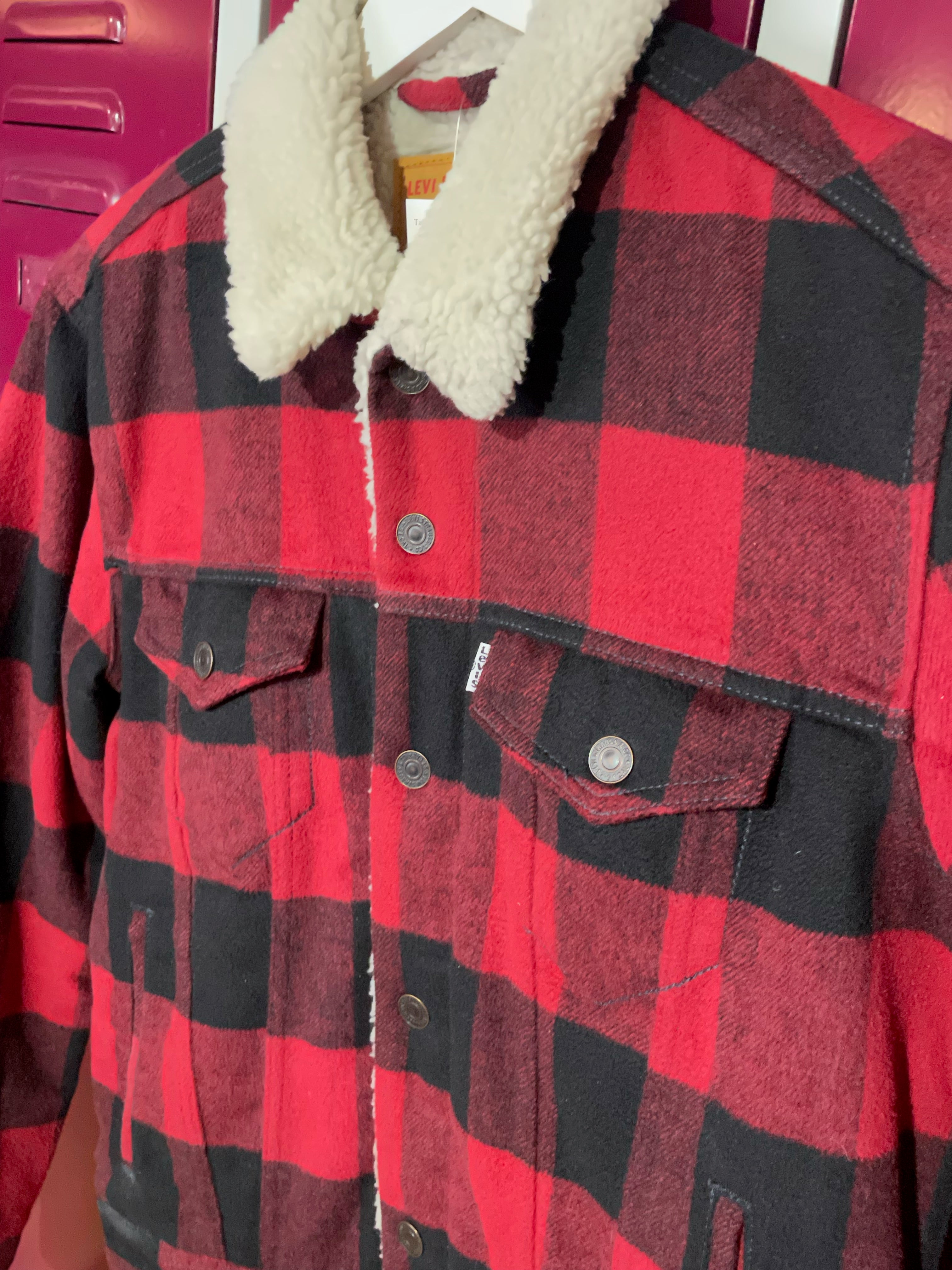 Levi's buffalo plaid cheap flannel sherpa trucker jacket