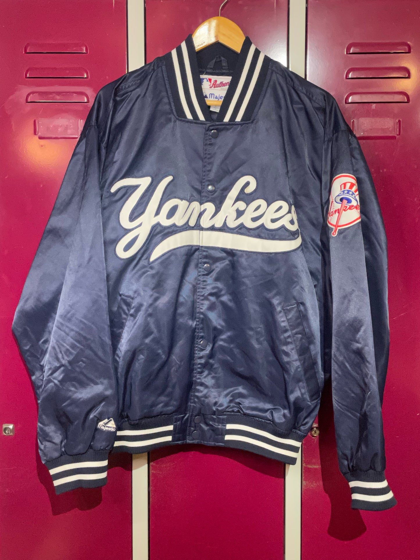 Majestic Men's Blue Ny Yankees Satin Baseball Jacket