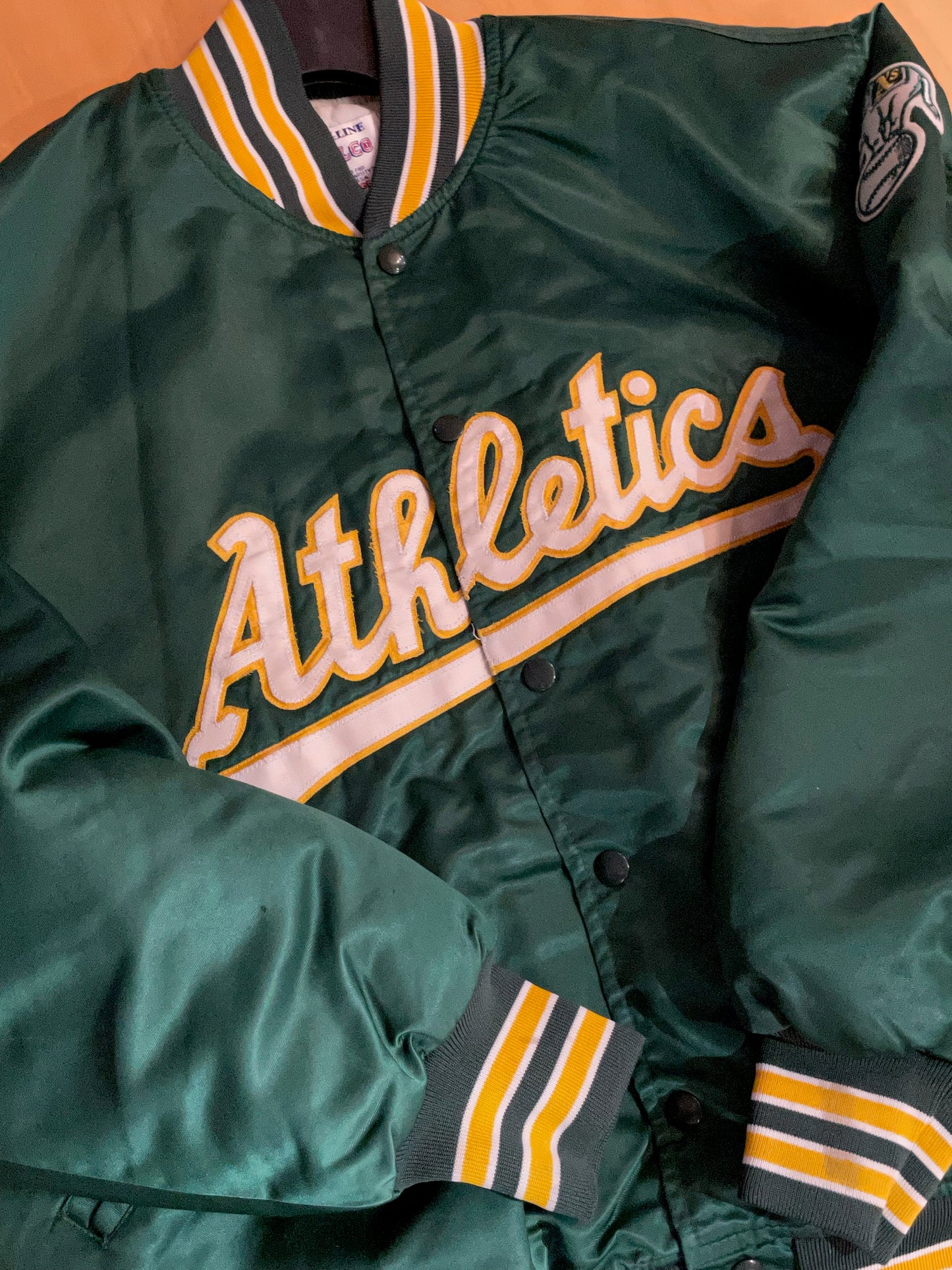 VINTAGE FELCO OAKLAND ATHLETICS MLB SATIN JACKET  SZ: XL