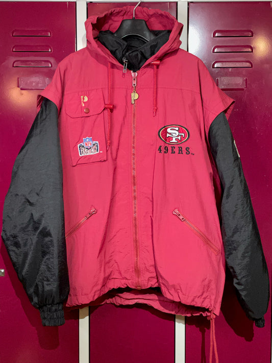 VINTAGE PRO PLAYER SF 49ERS "REMOVABLE VEST" PUFFER JACKET  SZ: L