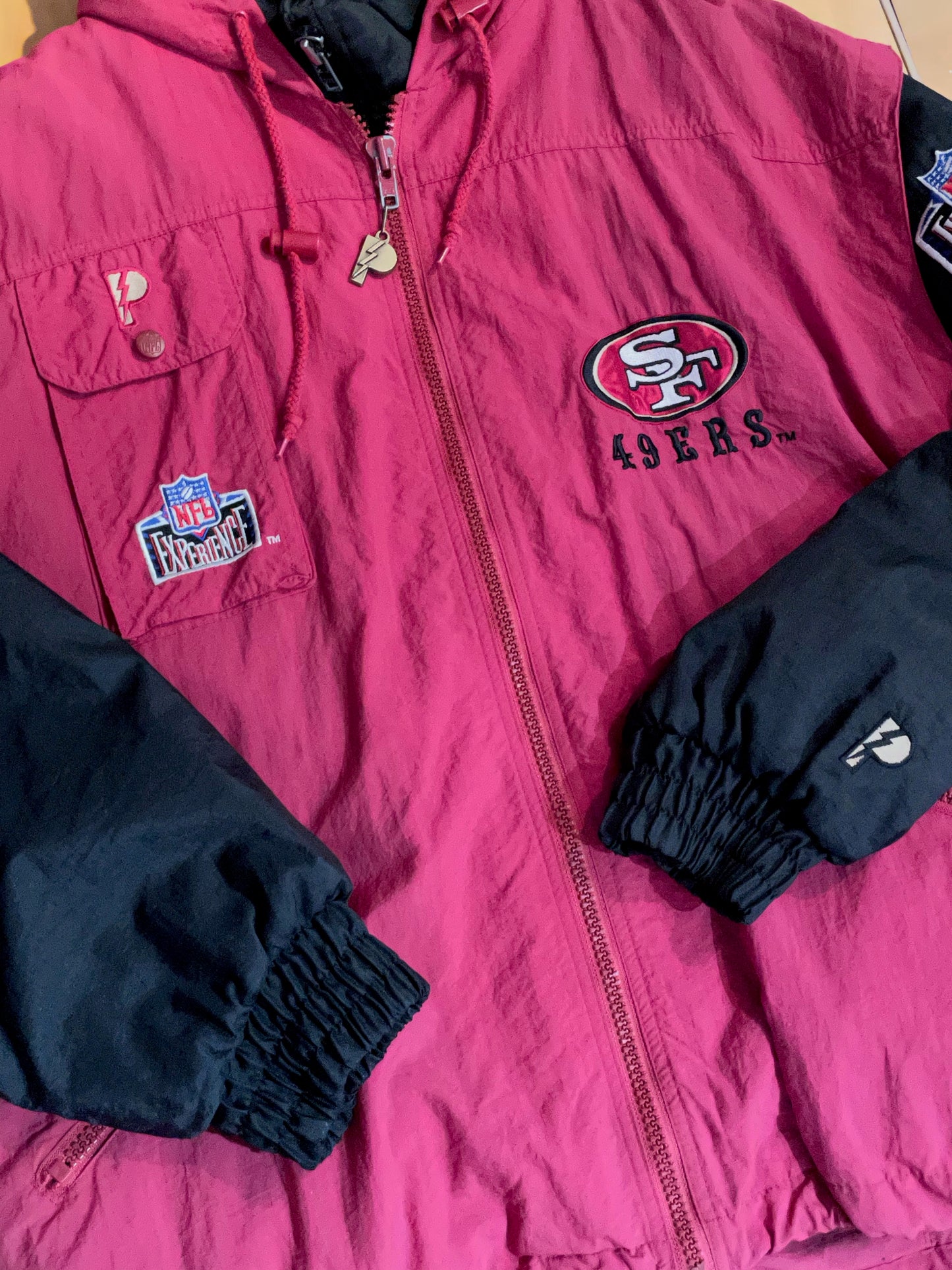 VINTAGE PRO PLAYER SF 49ERS "REMOVABLE VEST" PUFFER JACKET  SZ: L