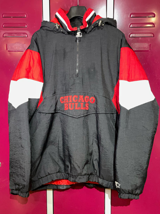 VINTAGE STARTER CHICAGO BULLS NBA HALF ZIP JACKET  SZ: L