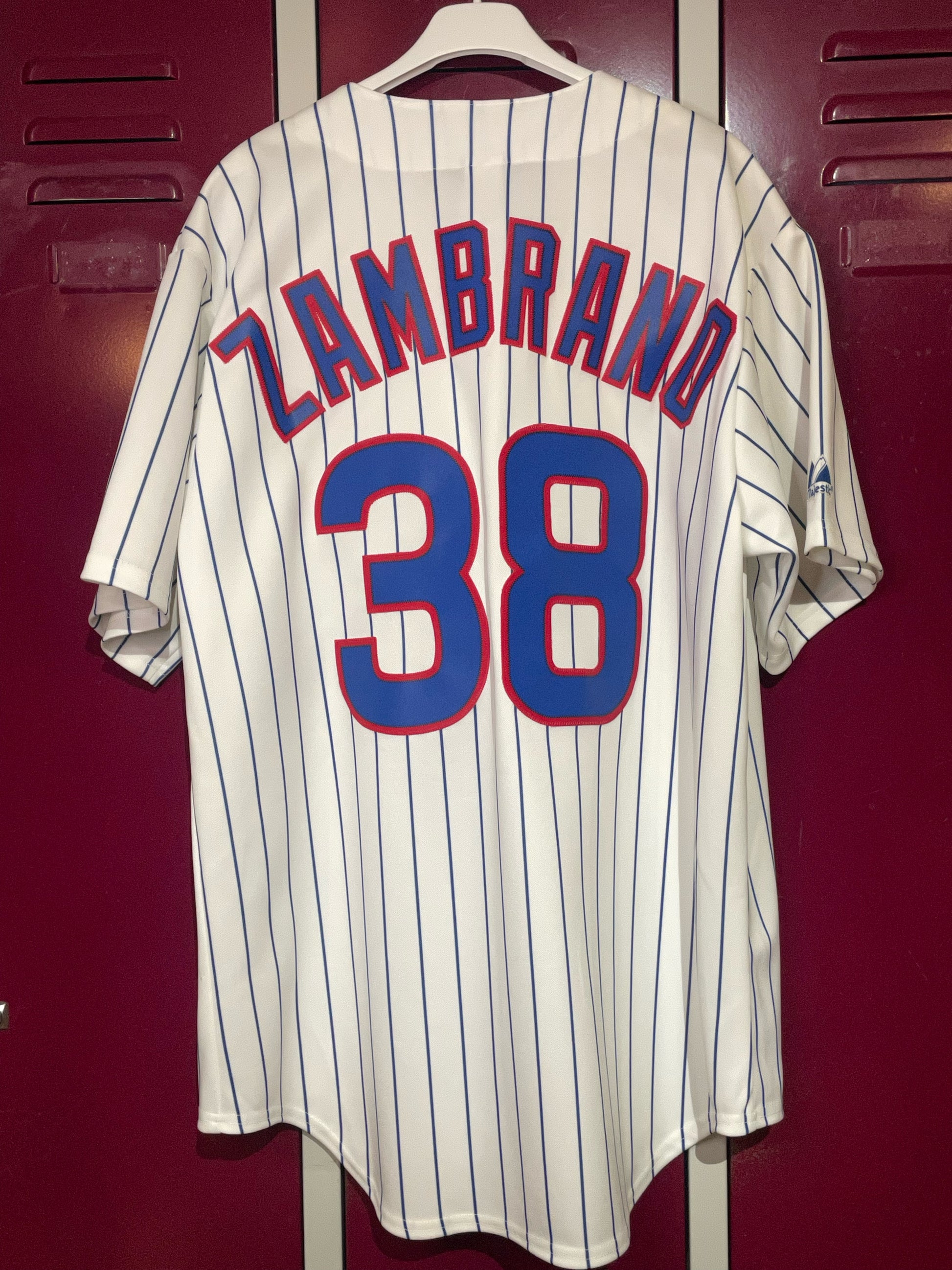 Men's Mitchell and Ness Chicago Cubs #38 Carlos Zambrano Authentic Blue  Throwback MLB Jersey